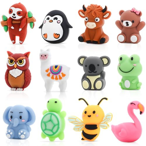 Auiremrti 12 Pièces de Perles en Silicone 3D Animaux pour Stylos, Accessoires de Stylos à Perles, Grand Lot de Perles à Enfiler pour Création de Porte-clés, Artisanat Fait Main