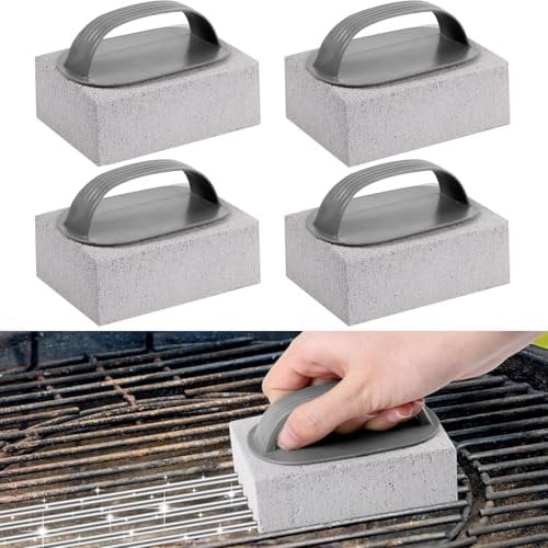 Zocipro 4Pcs Mattone per La Pulizia della Griglia con Manico, Pietra Pomice per Pulizia Griglia, Pietra Pomice Barbecue Strumento per La Pulizia della Griglia per Rimuovere Macchie Ostinate