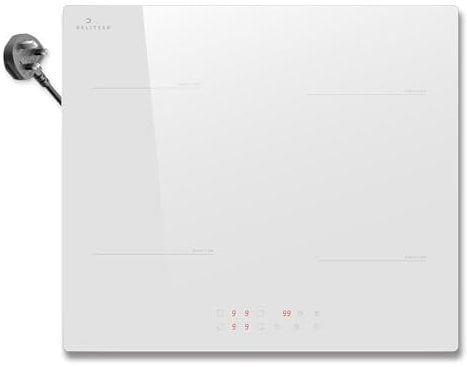 Plug in Induction Hob, DELITEER Electric Induction Hob with 13 amp, 60CM Bult in, 2800W, Touch Contol, White Ceramic Glass, 230V
