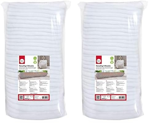 Rayher 3315400 Recycling Füllwatte in Lagen, weiß, Beutel 1kg, 100% Polyester, waschbar, allergieneutral, vegane Füllwatte (Packung mit 2)