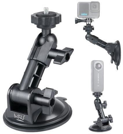 HSU Suction Cup Mount for Action Camera, Camera Car Mount with Nano Glue Pad for Go Pro Insta 360 Osmo Action, Perfect for Car Windshield/Windows/Smooth Surfaces