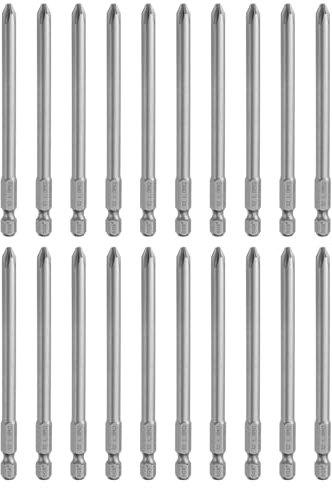 sourcing map 20 puntas de destornillador Phillips #2 PH2 de 1/4 pulgadas con vástago hexagonal de 4 pulgadas de largo magnético S2 de acero de grado industrial, brocas eléctricas de cabeza cruzada de