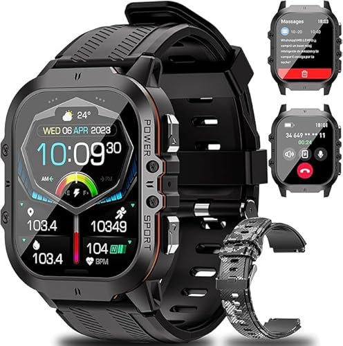 LEMFO C26 Smartwatch Herren mit 1,96 AMOLED Bildschirm/Telefonfunktion/480mAH//1ATM wasserdichte/120+ Sportmodi Smartwatch mit Herzfrequenzüberwachung für Android IOS