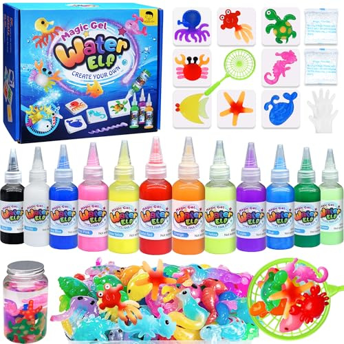 Magic Water Elf Toy,Magisches Wasser Gel Spielzeug mit 12 Magischem Gel und 8 Formen,Kreatives Wasserperlen Wasserspielzeug Geschenk Mädchen Jungen 7-9 Jahre,Bastelset Kinder Basteln Mädchen 4-6 Jahre