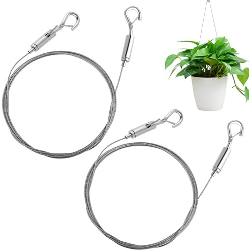 2PCS Adjustable Picture Hanging Wire 2m x1.5mm Mirror Hanging Wire Kit with Hooks Picture Wire Heavy Duty Stainless Steel Wire Rope for Potted Plants Chandelier Photo Frame Artworks