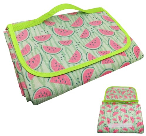 SZHUGEKI Picknickdecke Wasserdicht, Picknickdecke 200 x 200 cm, Wassermelonenmuster, Campingdecke, Zusammenklappbar, Tragbar, Waschbar, Wassermelone, für Strand, Camping, Wandern