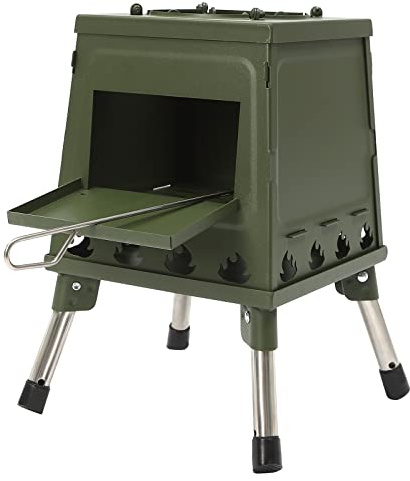 Réchaud de tente portable en acier – Poêle à bois portable coupe-vent pour bois de chauffage/charbon de bois avec sac de transport et gants pour le camping en plein air, chauffage de tente, réchaud de
