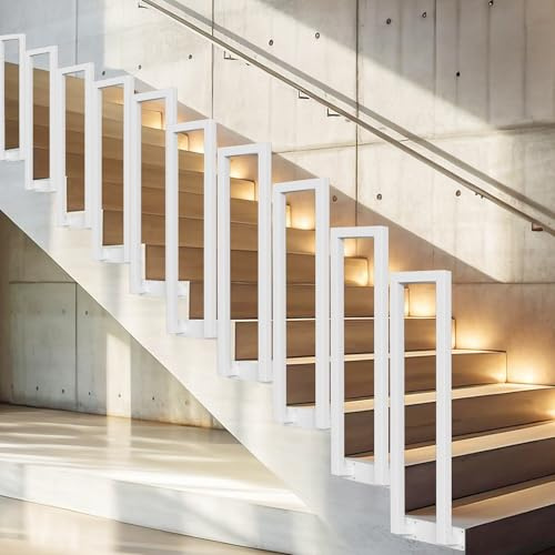 Vkechh Barandilla para escaleras, interior y exterior, 110 cm, en forma de U, blanco, pasamanos de metal, para villas, balcones, pasillos, apartamentos, ancho 20 cm, montaje lateral