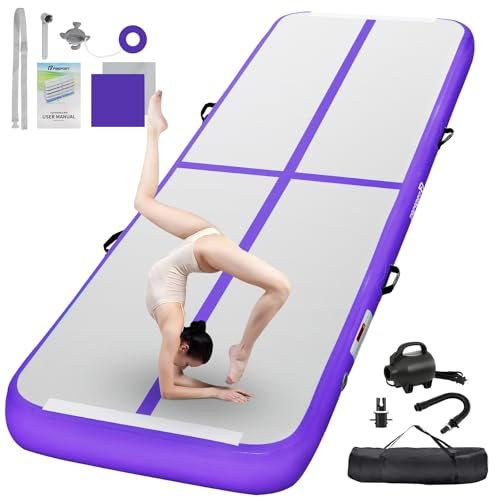 FBSPORT Inflatable Gymnastics Mat 3 M Tumbling Mat 10 CM Thick with Electric Air Pump for Home Gym Yoga Pilates Water Fun