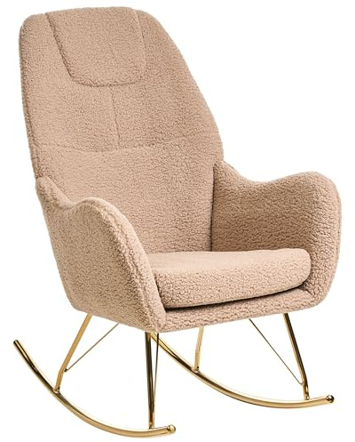 Beliani Rocking Chair Boucle Upholstery Metal Gold Legs with Armrests Living Room Beige Gulsele