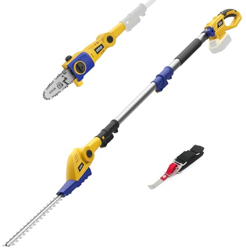 DDKUN 2-in-1 Telescopic Cordless Pole Hedge Trimmer 16-Inch and Pole Saw 8.6-Inch,Compatible with Dewalt 20V Battery(Tool Only),for Tree Trimming and Shrubs Pruning