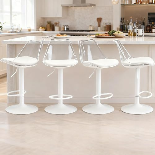 Fiximaster Transparente Barhocker 4er Set, Höhenverstellbare & Ergonomische Tresenhocker mit Rückenlehne und Fußstütze, Moderne Küchenhocker für Esszimmer, Theke & Bar