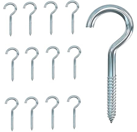X-YSUNEAS 12 Pcs Manganese Steel Screw-in Hooks Rustproof Heavy Duty Cup Hangers Large Screw -in Hooks for Hanging Key, Bag,Plants, Kitchen Cabinet Shelf Use