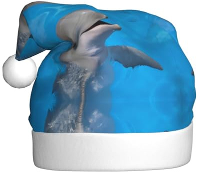 QAZWZML Weihnachtsmütze mit Delphin mit Lächeln, bedruckt, für Erwachsene, geeignet für Weihnachtsfeiern, Bekleidungszubehör