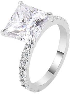 Homxi Trauringe Damenring Weißgold 14 K, 4 Zinken Quadrat mit Moissanit 2 Karat, Silber Verlobung Ringe für Damen, Gr. 52 (16.6)