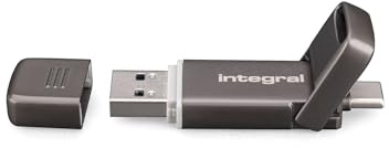Integral USSD 256GB SlimXpress Dual USB 3.2 Gen 2x1 Flash Drive, Dual Type-C & Type-A Ports, Portable SSD, Read up to 550 MB/s & Write up to 500 MB/s. Slim, Durable Metal Design for On-the-Go Storage