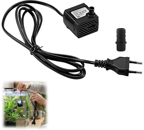 Mini Pompe à Eau Ultra Silencieuse 350L/H 5W avec Débit Réglable, Câble 1,4m et 2 Buses, Pompe Aquarium et Fontaine Idéale pour Bassin, Statues, Hydroponie, Systèmes d’Irrigation et Décoration