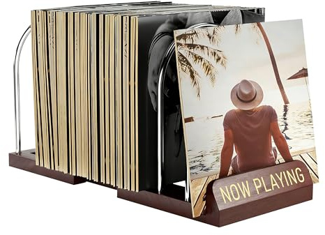 VINSPIRE Vinyl Record Storage, Expandable Record Holder for 30-70 LPs, Now Playing Vinyl Stand Display Rack for Wooden, Easy to Assemble for Home Decor & Music Lovers, Complements Any Decor (Brown)