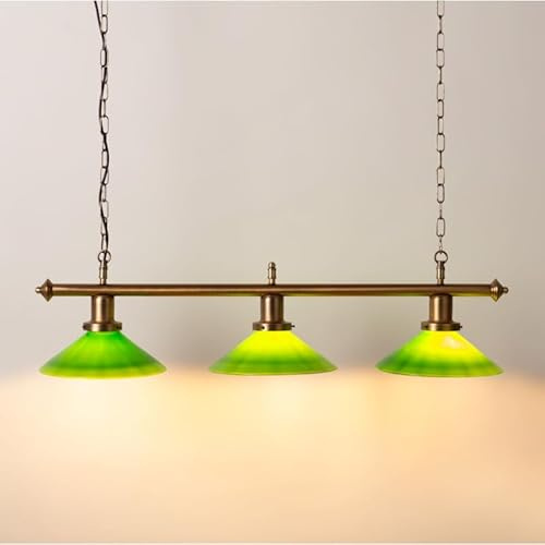 BARCELONA LED - Vintage Deckenpendelleuchte BANQUER mit 3x E27, Glasschirme in Grün oder Weiß, Gestell aus gealtertem Messing, dekorative Beleuchtung für Wohnzimmer, Esszimmer oder Billardtisch