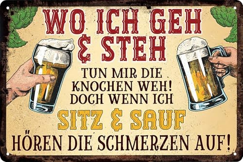 Vintage Bar Blechschild,Lustige Retro Bier Metallschild für Männerhöhle, den Club,Garage,Keller,Wanddekoration für WohnungGeschenk für Bierliebhaber,20×30 CM(Wo ich geh & steh)