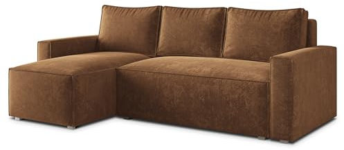 Masseno Ecksofa POTARO LM mit Schlaffunktion L-Form, Glamour Sofa mit Bettkasten, Wohnzimmersofa, Couch, Soffa, Bettsofa, Couchgarnitur - Hellbraun, LUMO 35