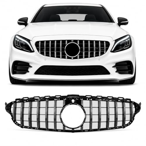 BinaParts Panamericana Grill passend für Mercedes-Benz C-Klasse W205 (2014-2018) mit 360° Kamera mit Fotoausrüstung - Chrom/Schwarz