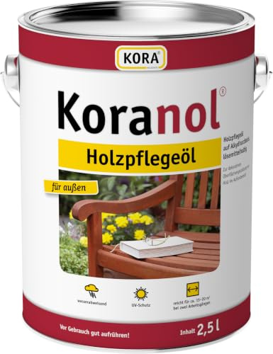 KORA® Koranol® Holzpflegeöl Außenbereich wetterfest – Holzöl für Terrasse, Gartenmöbel & Zäune – Bangkirai, Lärche, Pinie, – transparent, wasserabweisend, UV-Schutz (Bangkirai, 2,5 Liter)