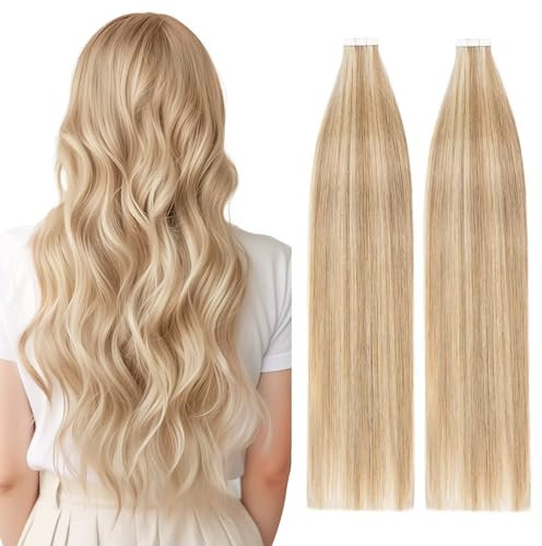 TESS Tape Extensions Echthaar Blond 40 Stück 55 cm Haarverlängerungen Remy Human Hair günstig 100 g Tape in Extensions Echthaar (#012/613 Hellbraun/Hell-Lichtblond 40er Pack)