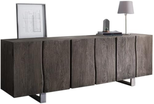 DELIFE Kommode Live-Edge Akazie Platin 220 cm 6 Türen Massivholz Baumkante Sideboard
