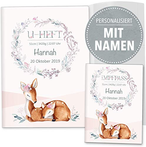 OLGS U-Heft- und Impfpasshüllen Set Rehkitz, Schönes Set für Kinder, personalisierbar mit Namen, schöne Geschenkidee, Design Lusy