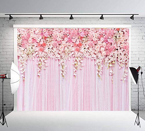 Huayi D-9354 Hintergrund mit rosa Blumen, Fotografie-Hintergrund, Hochzeit, Blumenmuster, Dessert, Tischdekoration, Geburtstagsbanner, Babyparty, Rose, D-9354-8x6ft Horizontal