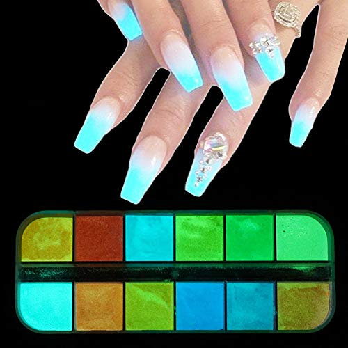 Brussels08 1Box 12 Colors Glow in Dark Nail Glitter Powder DIY Manicure Tips Luminous Pigment Nail Glitter Fluorescent Effect Powder Dust Luminous Dark Glow Neon Nail Pigment Random