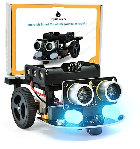 KEYESTUDIO BBC Microbit V2.2 Starter Kit, Micro bit Car Kit, Elektronisches STEM Programmier Kit, Geschenk,Barebone PCs (ohne Micro:Bit)