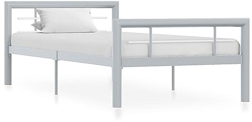 vidaXL Bettgestell Bett Metallbett Schlafzimmerbett Einzelbett Bettrahmen Schlafzimmermöbel Ehebett Lattenrost Grau Weiß Metall 90x200cm