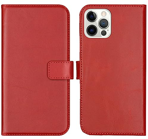 SELENCIA Klapphülle aus Echtleder - Geeignet für iPhone 12/12 Pro - Rot