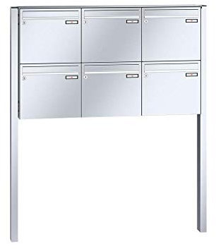 RENZ/Basic B / 6er Freistehende Briefkastenanlage Standbriefkasten / V4A-Edelstahl/Volumen 17 L/zum Einbetonieren/Dein-Briefkasten.de