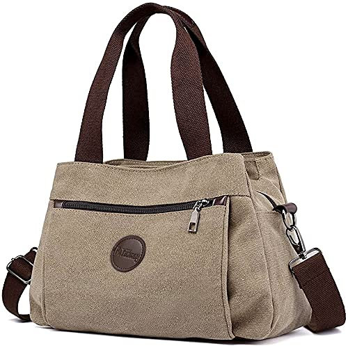 DORRISO Bolsos Mujer Grande Bolsos de Mujer Universitarias Bolsa de Hombro Viaje Tela Bandolera Elegante Grande Capacidad Bolsa Cruzados Casual Compras Caqui