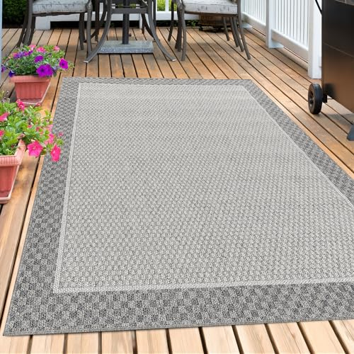 Outdoor Teppich Wetterfest Terasse Garten Balkon Picknick Camping Teppich Bordüre Design Sisal Optik Flachgewebe Küchenteppich Pflegeleicht Läufer Teppich Farbe: Creme, Grösse: 80 x 250 cm