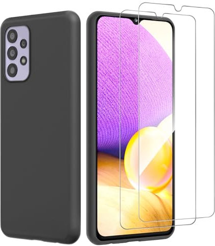 NEW'C Coque pour Samsung Galaxy A32 5G (Non pour A32 4G) Silicone Ultra Fine Noir et 2 × Verre trempé pour Samsung Galaxy A32 5G Film Protection écran