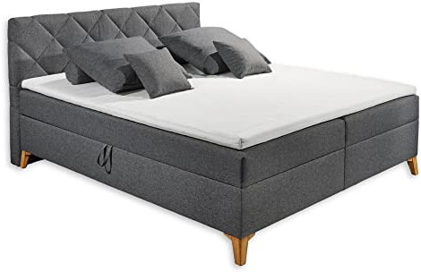 Stella Trading RATFORD 6 Polsterbett 180x200 mit Bettkasten, Graphit - Modernes Doppelbett mit dekorativer Steppung & Kaltschaum Topper - 180 x 116 x 215 cm (B/H/T)