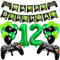 Geburtstagsdeko Jungen 12 Jahre, Gamer Deko Geburtstag, Happy Birthday Girlande Banner Deko Junge, Gamecontroller Luftballons Schwarz Grün Ballons Set für Kinder Videospiel Thema Party Zubehör