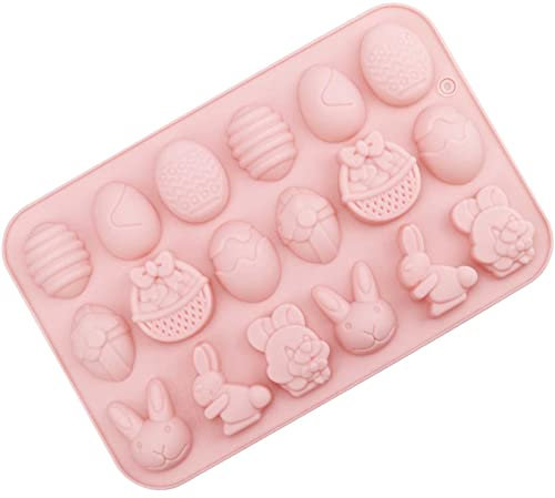 1 Pieces Easter Silicone Chocolate Moulds 18 Cavity Egg,Bunny, Rabbit Head,Basket Shapes Molds for DIY Chocolate,Candy,Jelly…
