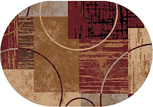SRTJURFG Moderner Ovaler Teppich Designer-Teppich Rotbraune abstrakte Linien Wohnzimmer, Schlafzimmer, Esszimmer, Weicher, Rutschfester, Großer Teppich für Zuhause 120 x 160 cm