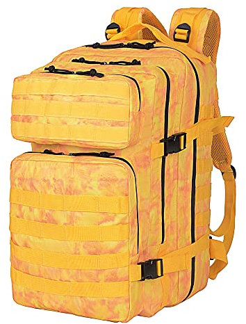KXBUNQD Militärischer taktischer Rucksack für Herren, Molle-Tagesrucksack, 45 l, 3 Tage, großer Rucksack mit Molle-System-Tasche, Gelb Camouflage, L