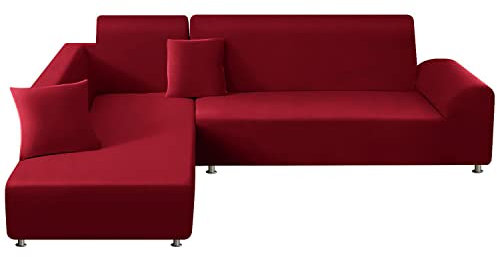 ShowyLive Sofa Überzug Couch Überzug 2er Set für Ecksofa L-Form Sofabezug 2 Sitzer+3 Sitzer, mit 2 Stück Kissenbezug, Rot