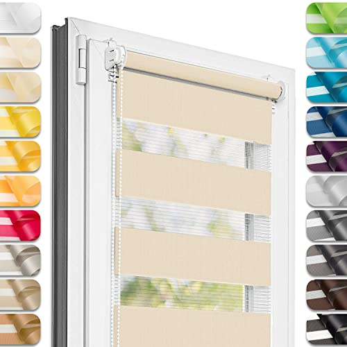 Estika Doppelrollo Klemmfix ohne Bohren - 40 cm x 120 cm - Beige - 27 Stofffarben, Tag und Nacht Duo Rollo, Rollos für Fenster ohne Bohren, Fenster Sichtschutz (40 cm Stoffbreite)