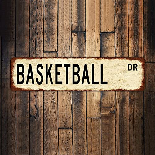 Basketball DR Vintage Metal Sign Basketball Quality Tin Sign Basketball Sport Sign Basketball Player Gift for Home Cabin Front Door Outdoor Decor 6x24 Inch
