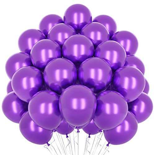 Metallic Lila Luftballons, 50 Stück 12 Zoll Lila Luftballons, Glänzende Latex Luftballons, Dicker Chrom Luftballon für Lila Geburtstagsfeier Luftballons Hochzeit Verlobung Babyparty Fiesta Dekoration