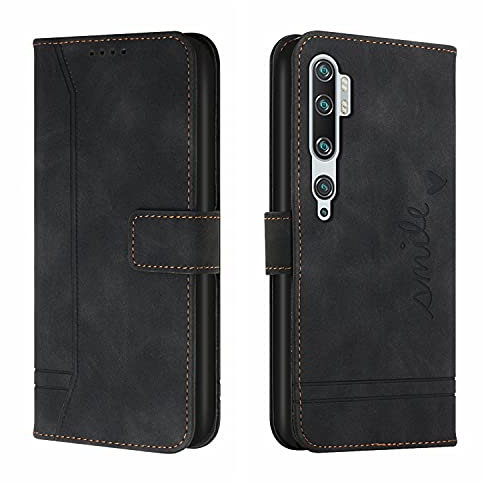 Bravoday Schutzhülle für Xiaomi Mi Note 10 / Xiaomi Mi Note 10Pro / Xiaomi CC9 Pro, Schutzhülle aus Leder mit Magnetverschluss, Flip Tasche für Xiaomi Mi Note 10, Schwarz