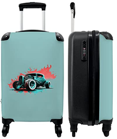 NoBoringSuitcases.com® Kinder Reisekoffer Jungen Geschenk - Auto - Oldtimer - Farbe - Grün - 55x35x20cm